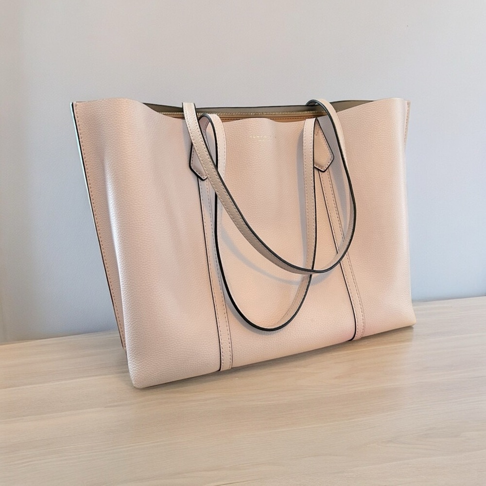 Tory Burch Perry Triple Compartment Tote Bag in Pink Textured Leather - Picture 4 of 14